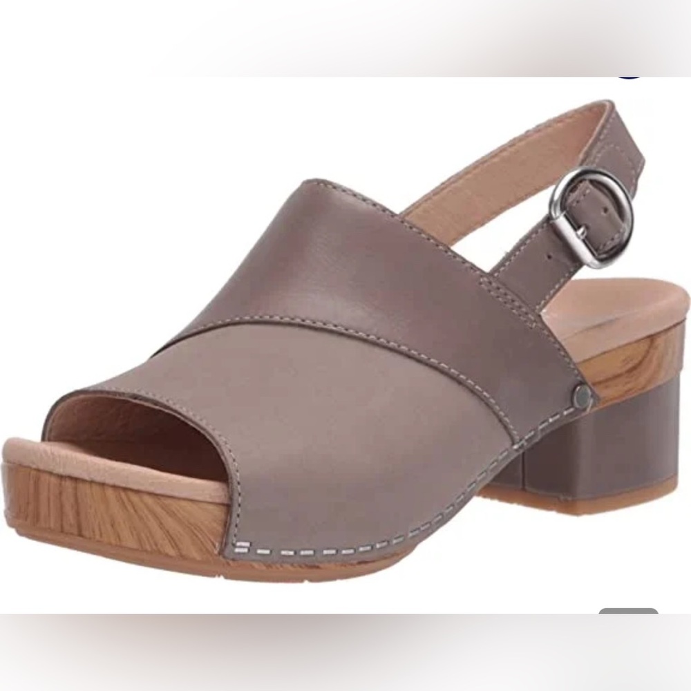 Dansko Madalyn Leather Open-Toe Slingback Sandals Taupe 36